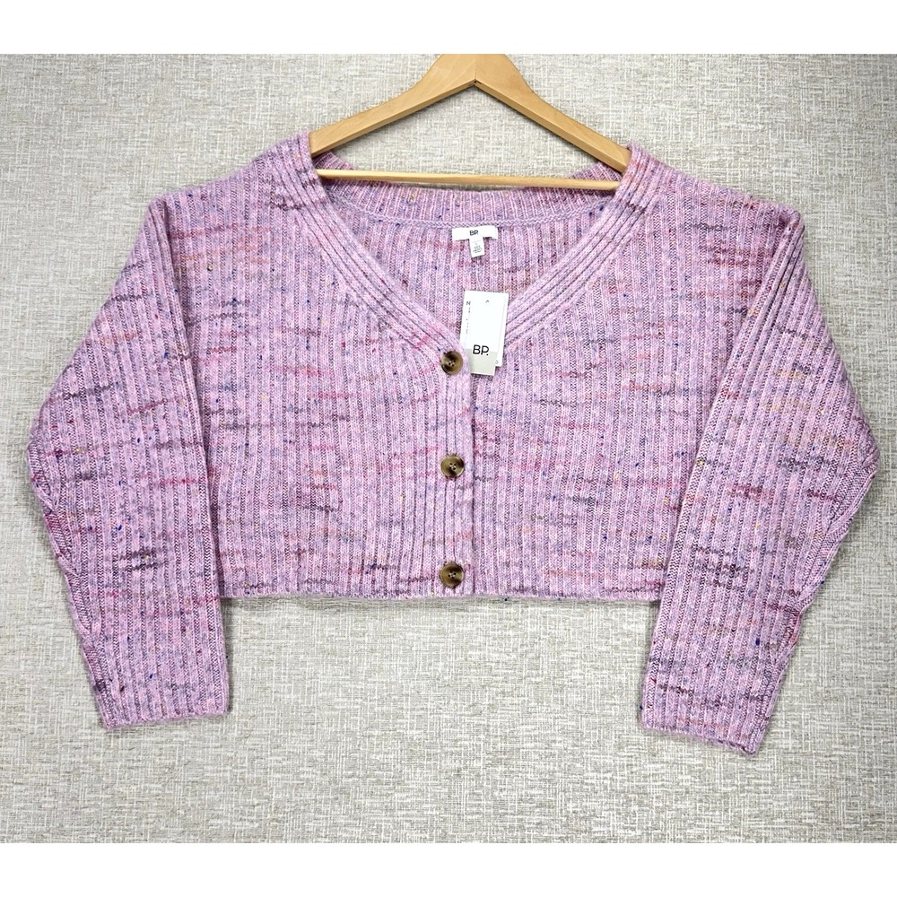 BP Sweater Womens Size L Pink Space Dye Crop Cardigan NWT Button Front Knit‎